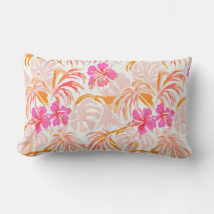 Coussin Rectangle Magnifique motif vintage d'hibiscus rose hawaïen