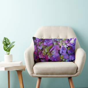 Coussin Rectangle Magnifiques hortensias floraux magenta rose violet