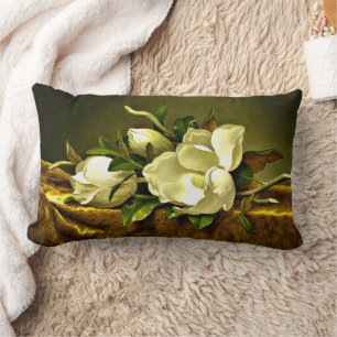 Coussin Rectangle Magnolias sur le tissu en velours or