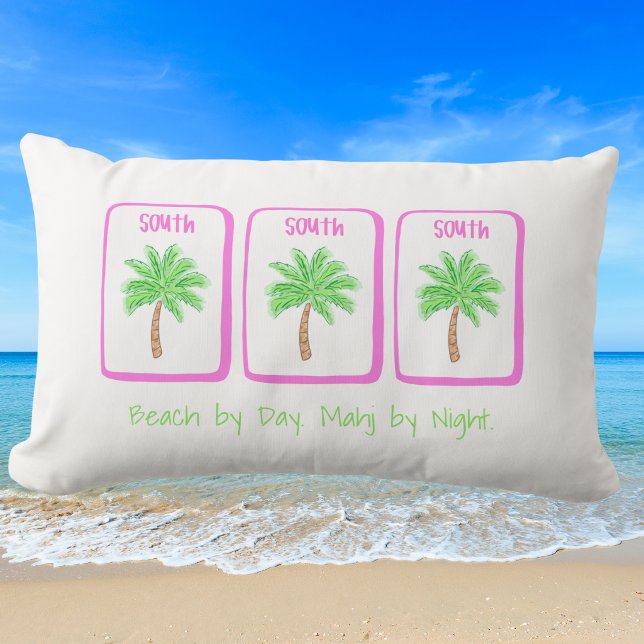 Coussin Rectangle Mahjong de plage le jour, Mahj côtier la nuit (Créateur téléchargé)