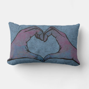Coussin Rectangle Mains de coeur sur Arrière - plan bleu