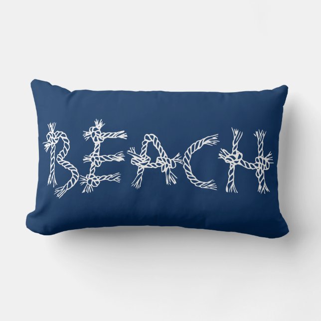 Coussin Rectangle Maison de plage en corde bleue marine côtière (Recto)