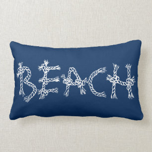 Coussin Rectangle Maison de plage en corde bleue marine côtière