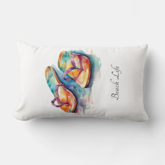 Coussin Rectangle Maison de plage personnalisée Bienvenue aux tongs