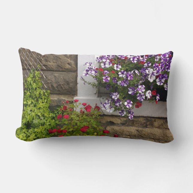 Coussin Rectangle Maison écossaise avec pétunias et roses (Recto)