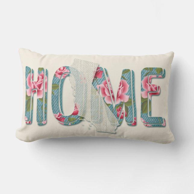 Coussin Rectangle Maison en Californie | Aqua, ivoire et Rose (Recto)