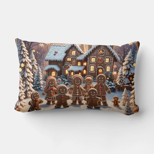 Coussin Rectangle Maison en pain d'épices et famille de pain d'épice (Verso)