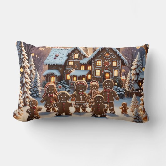 Coussin Rectangle Maison en pain d'épices et famille de pain d'épice (Recto)