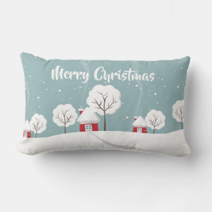 Coussin Rectangle Maisons de neige et arbres Noël