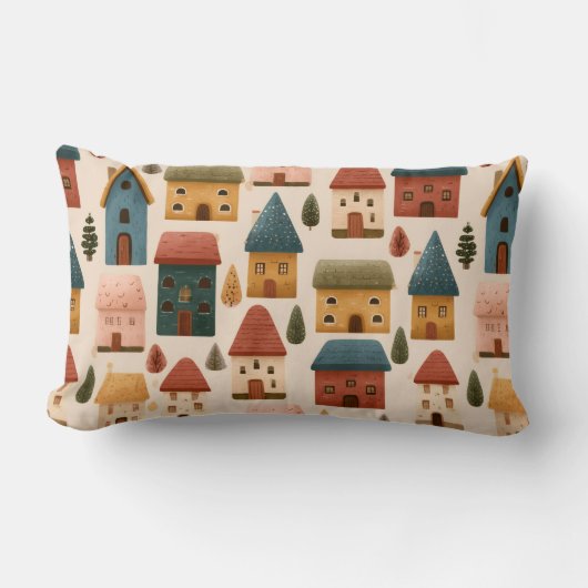 Coussin Rectangle Maisons de Noël rustiques festives motif sans cout (Recto)