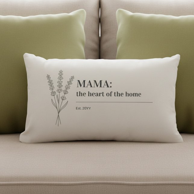 Coussin Rectangle Mama Quote Heart of the Home Minimalist (Elegant, neutral, minimalist botanical pillow for Mama: the heart of the home (fully editable))