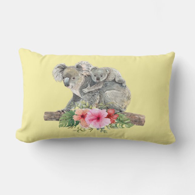 Coussin Rectangle Maman & Bébé Koalas Oursons Mignons Aquarelle (Recto)