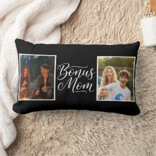 Coussin Rectangle Maman Bonus Jolie Cursive Deux Photos Noir et Blan