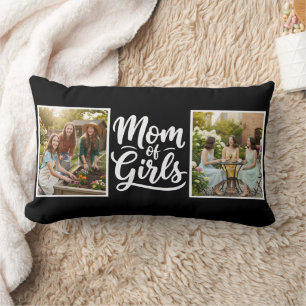 Coussin Rectangle Maman de filles pinceau écriture double photo noir