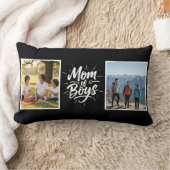 Coussin Rectangle Maman de Garçons Brosse Script Double Photo Noir (Couverture)