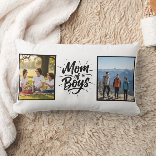Coussin Rectangle Maman de garçons Script Brossé Double Photo Minima (Couverture)