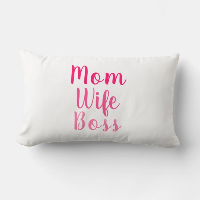 Coussin Rectangle Maman Femme Boss rose blanc script personnalisé de (Recto)