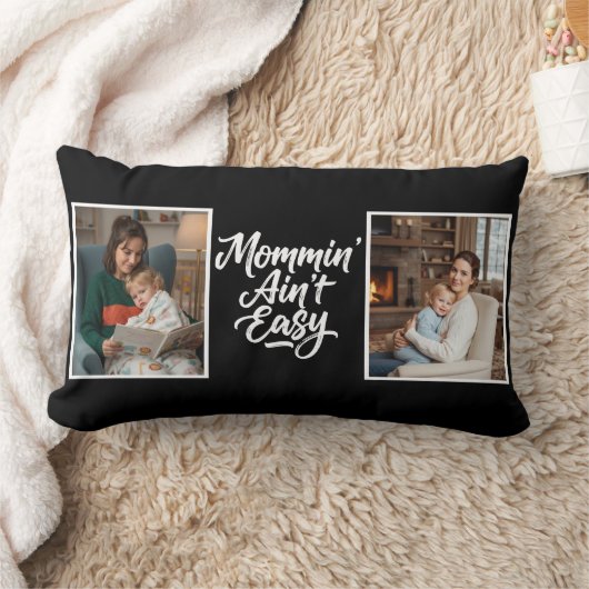 Coussin Rectangle Maman n'est pas facile Pinceau Script Deux 2 Photo (Couverture)