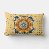 Coussin Rectangle Mandala, Fleur Bleue, Jaune (Recto)