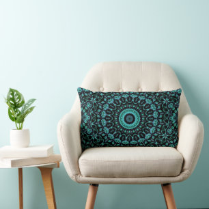 Coussin Rectangle Mandala Floral Turquoise Foncé