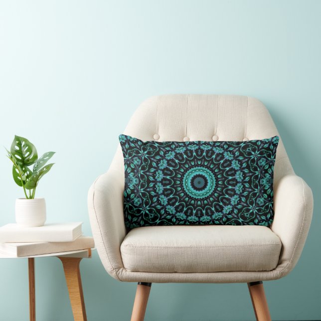 Coussin Rectangle Mandala Floral Turquoise Foncé (Chaise)