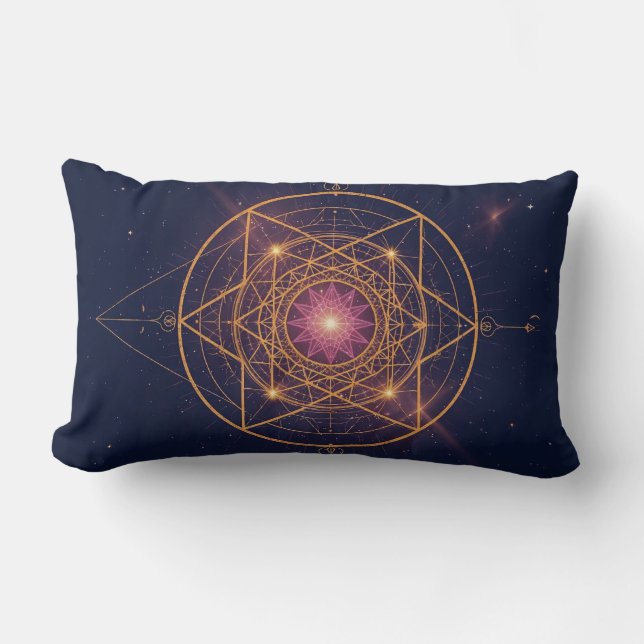 Coussin Rectangle Mandala Lumineux de l'Harmonie Dorée (Recto)