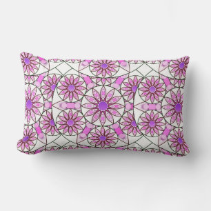 Coussin Rectangle Mandala, motif, lavande, rose, rose chaud, blanc