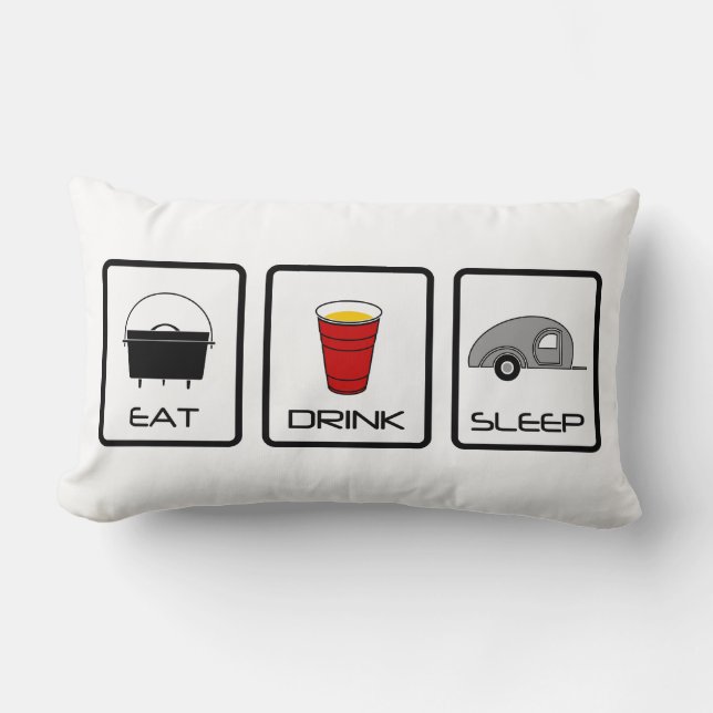 Coussin Rectangle "Mangez, buvez, dormez" camping de larme (Recto)