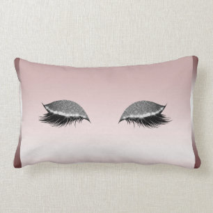 Coussin Rectangle Maquillage Paillettes Rose & Argent Faux Cils Or R