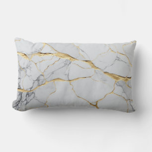Coussin Rectangle Marbre blanc et or