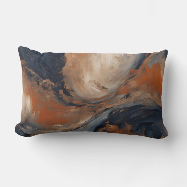 Coussin Rectangle Marbre bleu marine orange bleu clair tourbillonnan (Recto)