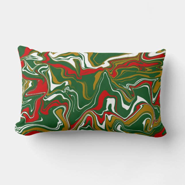 Coussin Rectangle Marbre de Noël vert, rouge, blanc et or (Recto)