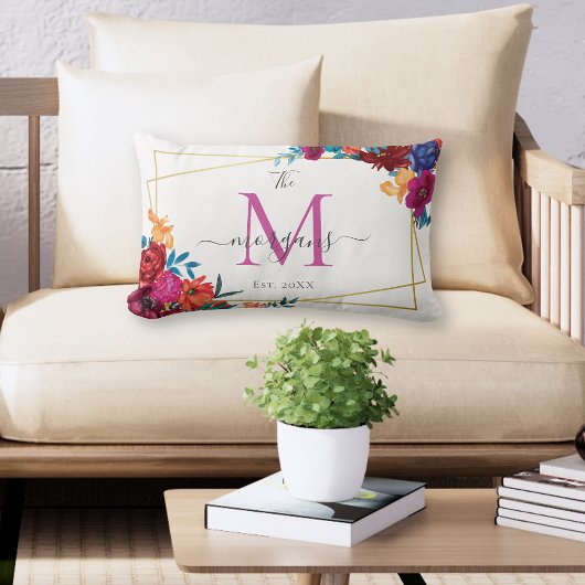 Coussin Rectangle Mariage de monogramme floral moderne