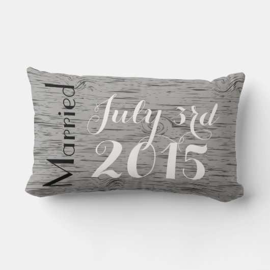 Coussin Rectangle Mariage en bois gris rustique de monogramme de (Verso)