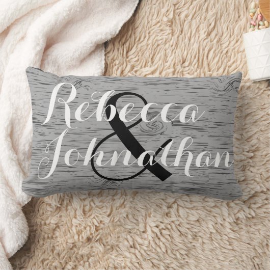 Coussin Rectangle Mariage en bois gris rustique de monogramme de (Couverture)