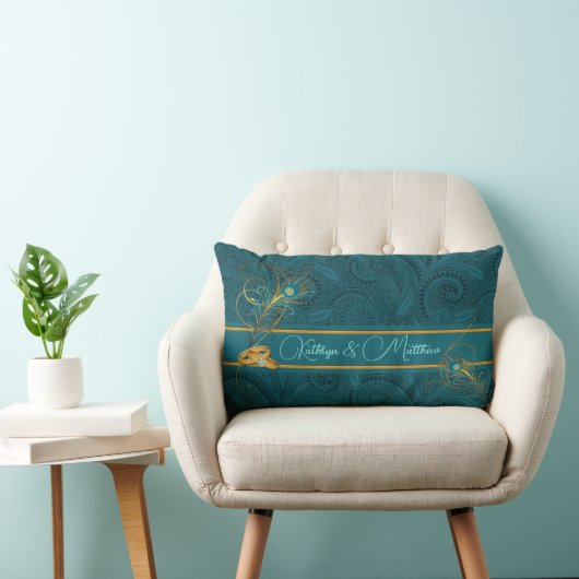 Coussin Rectangle Mariage fait sur commande de paon turquoise pour (Chaise)