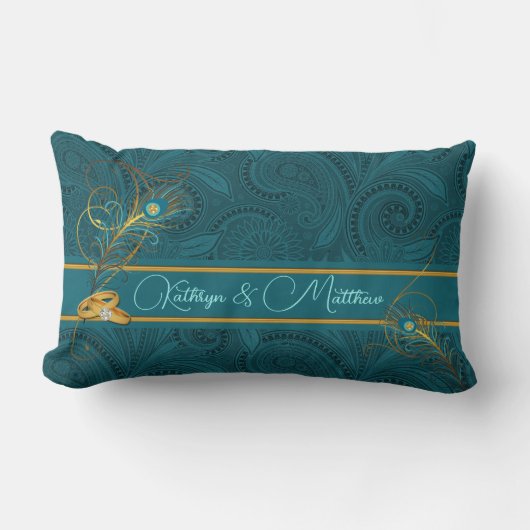 Coussin Rectangle Mariage fait sur commande de paon turquoise pour (Recto)
