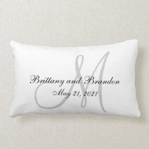 Coussin Rectangle Mariage gris de monogramme