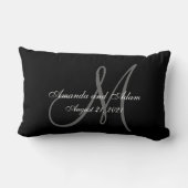 Coussin Rectangle Mariage gris noir de monogramme (Verso)