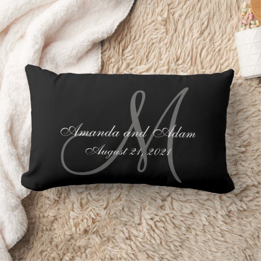 Coussin Rectangle Mariage gris noir de monogramme (Couverture)