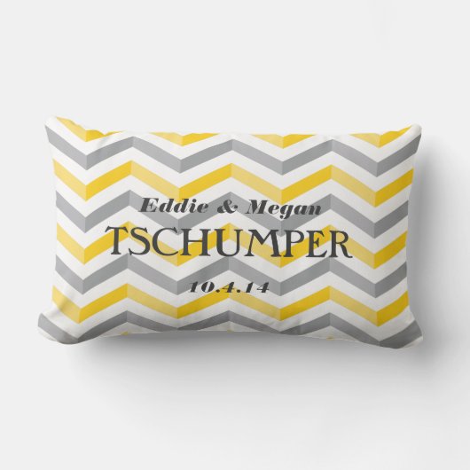 Coussin Rectangle Mariage jaune et gris de Chevron (Recto)