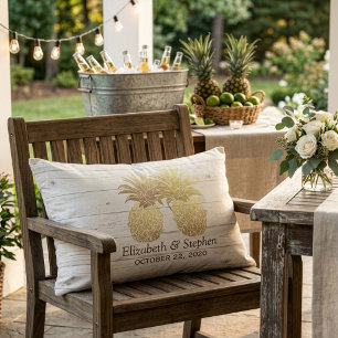 Coussin Rectangle Mariage Lavage Golden Pineapple Couple Bois Rustiq
