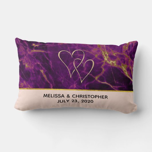 Coussin Rectangle Mariage moderne violet et or marbre Abstrait (Verso)