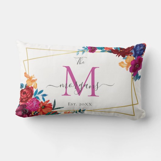 Coussin Rectangle Mariage Monogramme Floral Moderne (Verso)