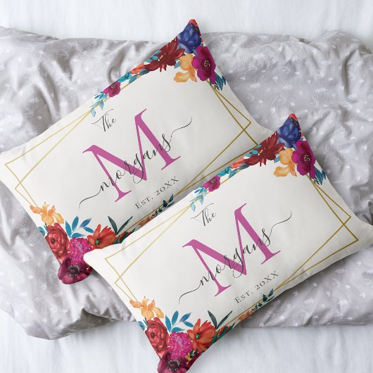 Coussin Rectangle Mariage Monogramme Floral Moderne