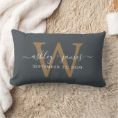 Coussin Rectangle Mariage Monogramme Or Date Hors Noir (Couverture)