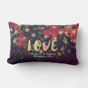 Coussin Rectangle Mariage Montre Floral Lumières à cordes violet Éti