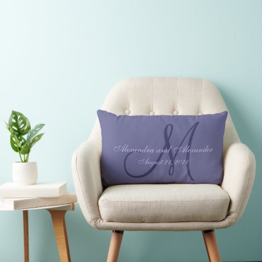 Coussin Rectangle Mariage pourpre de monogramme (Chaise)