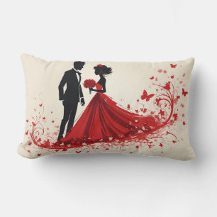 Coussin Rectangle Mariage Rouge Romantique Silhouette de la Mariée e