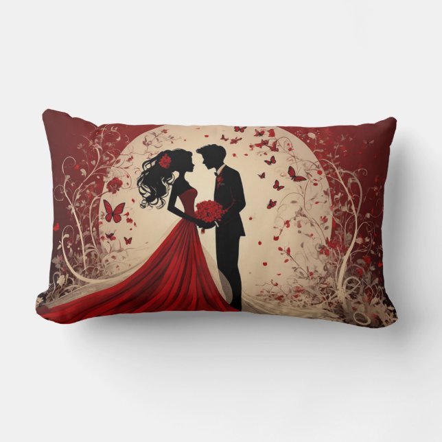 Coussin Rectangle Mariage Rouge Romantique Silhouette de la Mariée e (Recto)